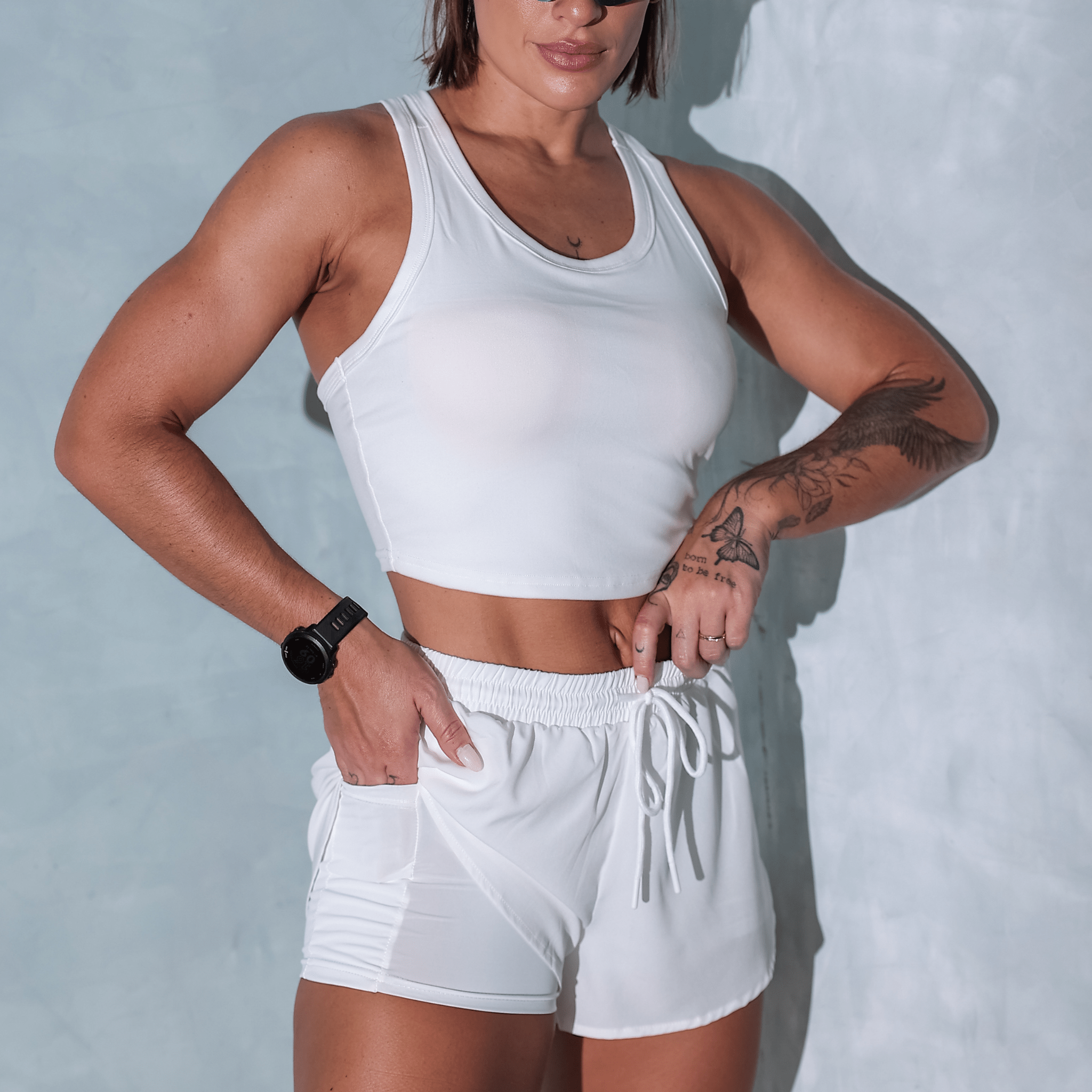 Conjunto Esportivo com Short Duplo e Regata - Miss Blessed Modas
